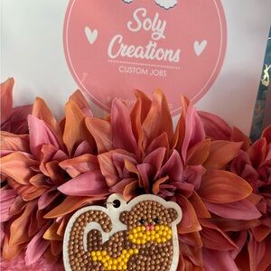 Monkey Beaded Keychain with Pink and Orange Flowers